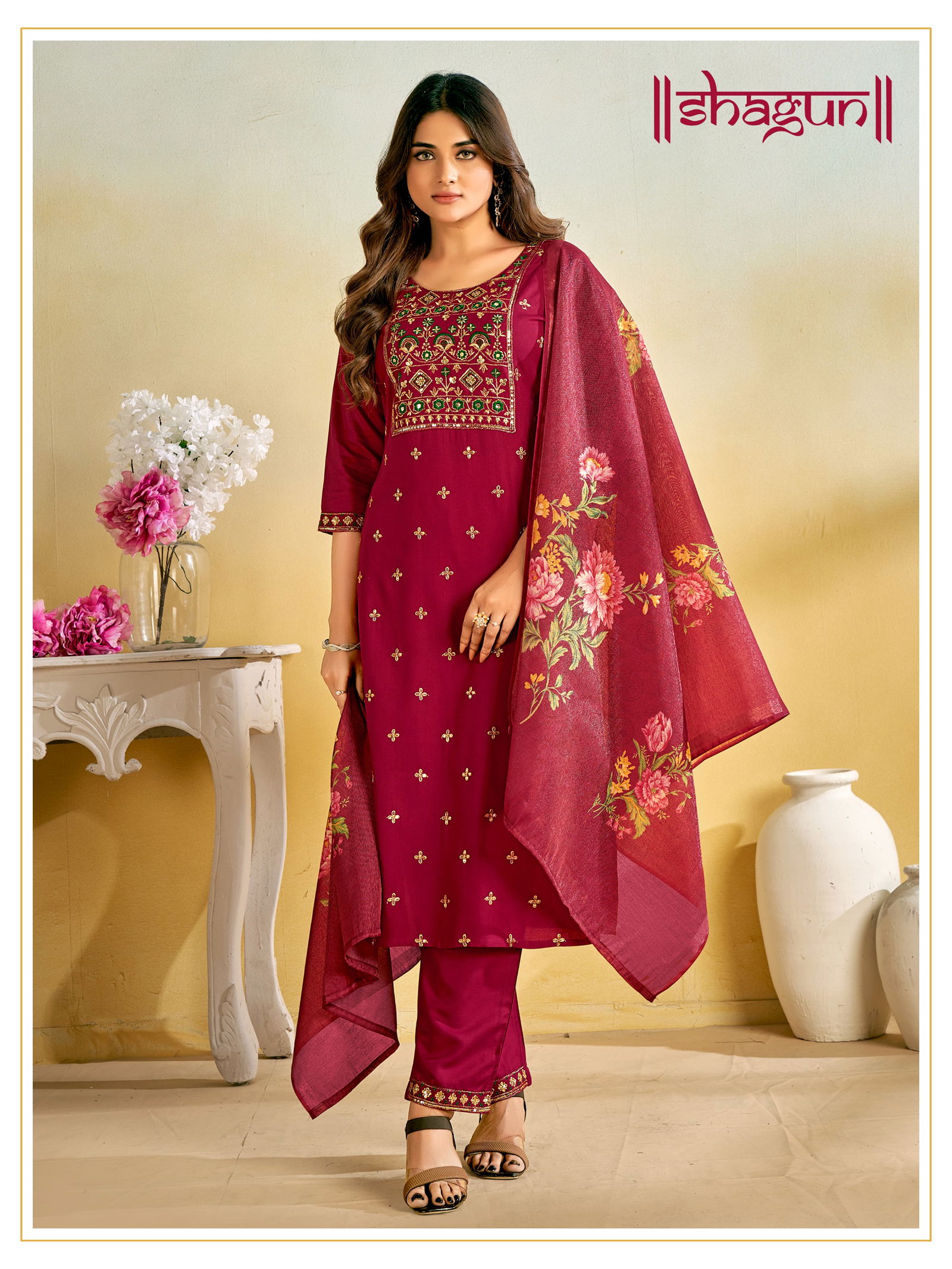Shagun By Banwery Rayon Embroidery Kurti With Bottom Dupatta Wholesale Price In Surat
